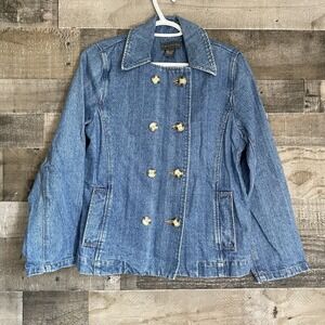 RELATIVITY Jean Jacket Womens Size S Blue Distressed Double‎ Breasted Pockets